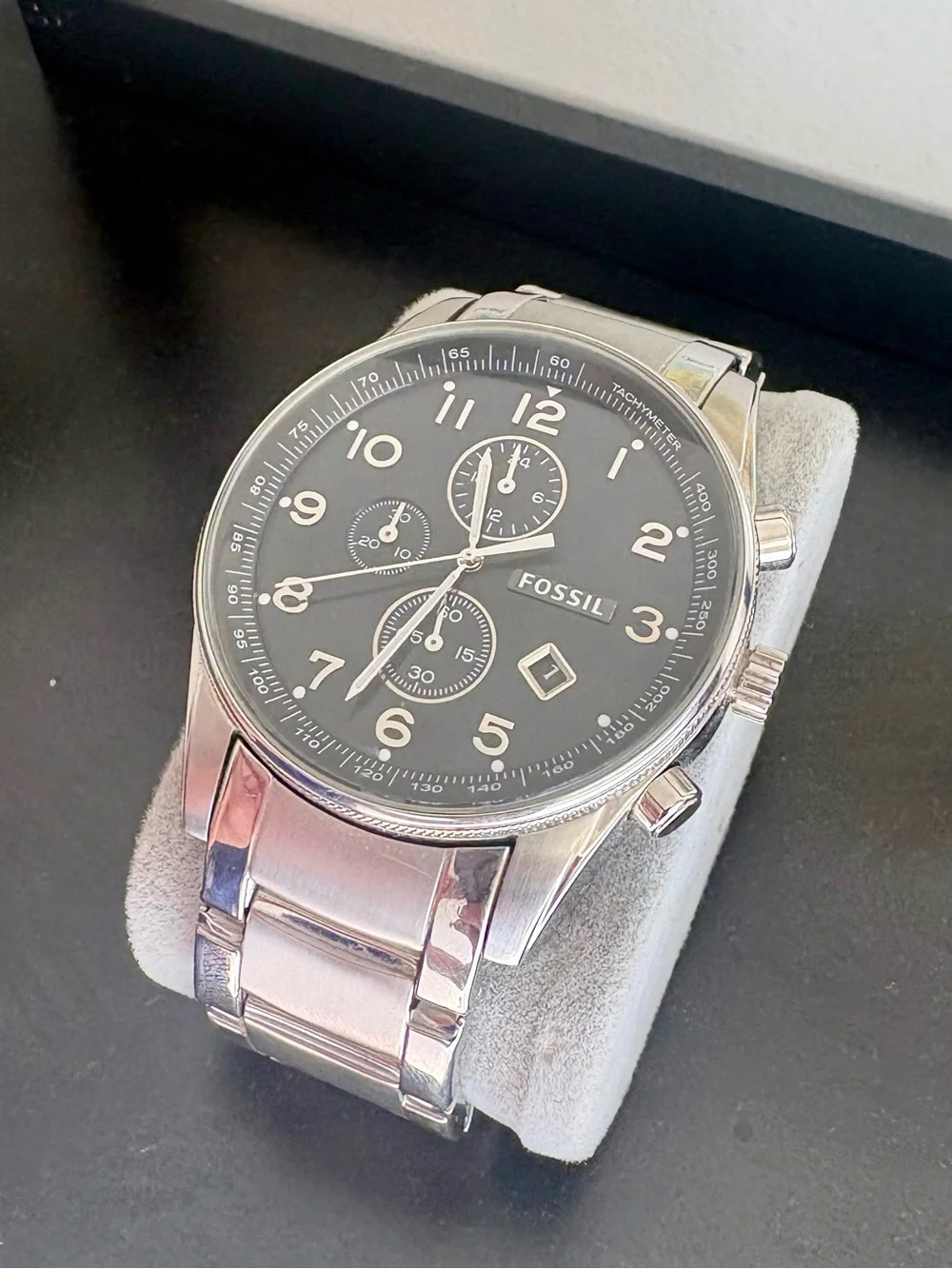 Fossil Men's 44mm Stainless Steel Chronograph Watch with Black Dial